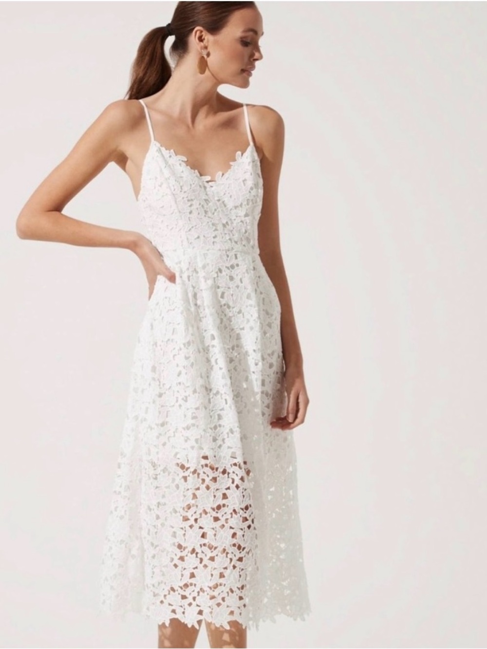 Astr White Floral Lace Midi Dress with Spaghetti Straps size Small